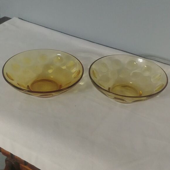 Vintage Hazel Atlas Capri Dot Amber Set of 2 "dip" Bowls - Picture 2 of 7